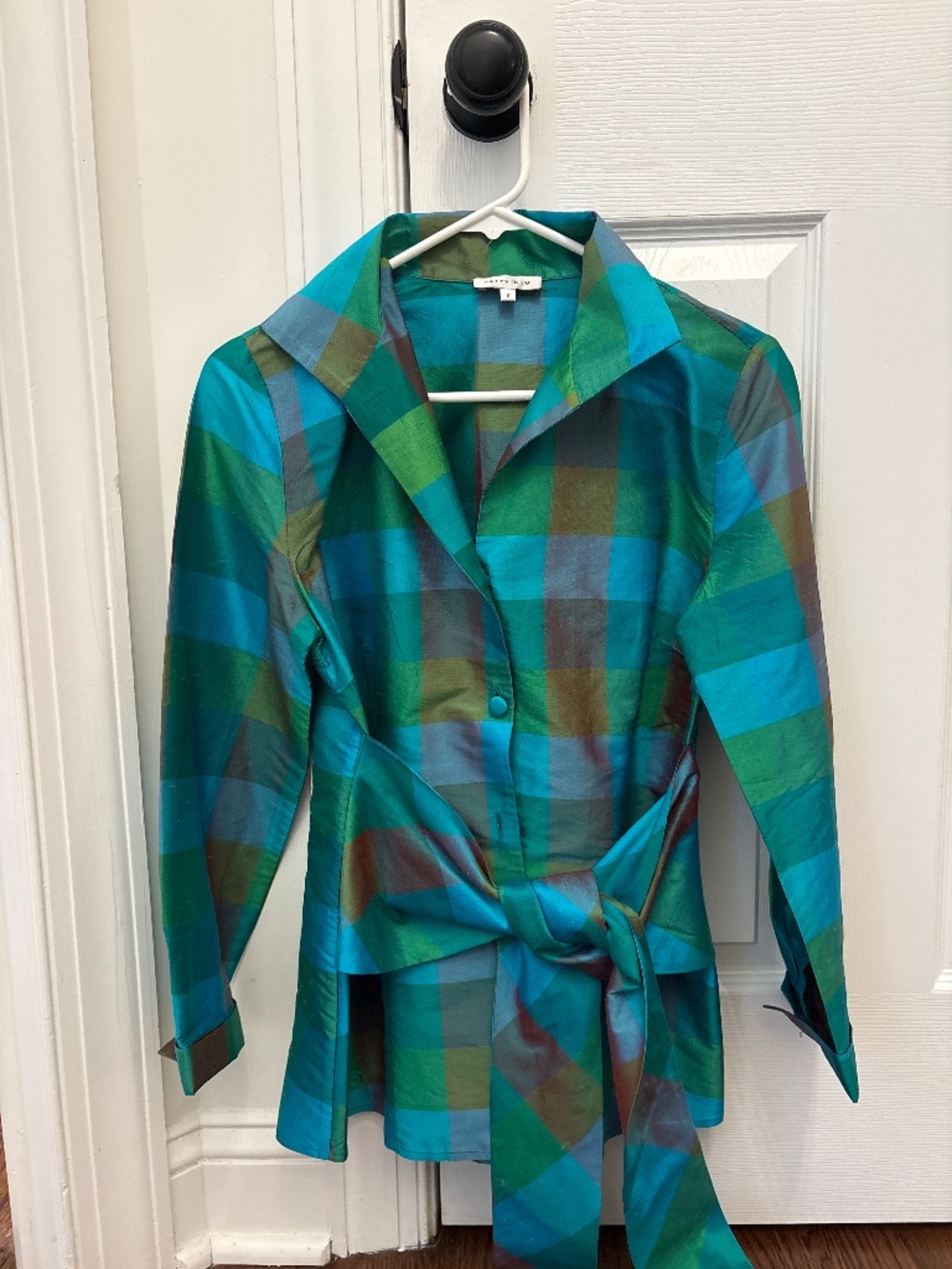 Gorgeous Patty Kim tie waist silk blouse